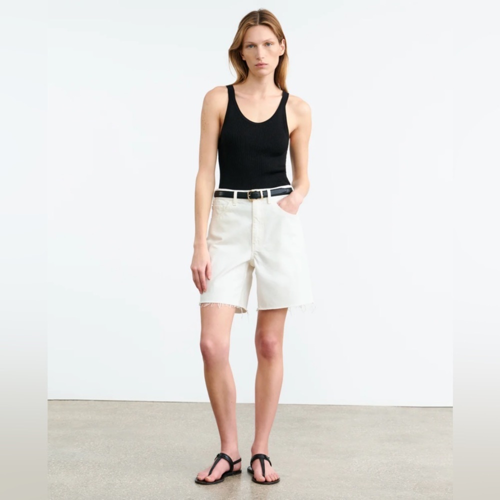 Nili Lotan Boyfriend Bermuda Shorts Cream White Denim Size 25 Raw Hem - Picture 1 of 13